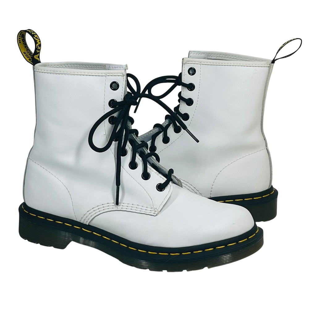 Dr. Martens 1460 Combat Boots Womens 9 White Smooth Leather Lace Up Classic